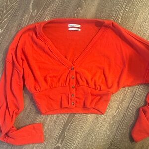 Urban Outfitters Bright Red V-Neck Buttoned Blouse